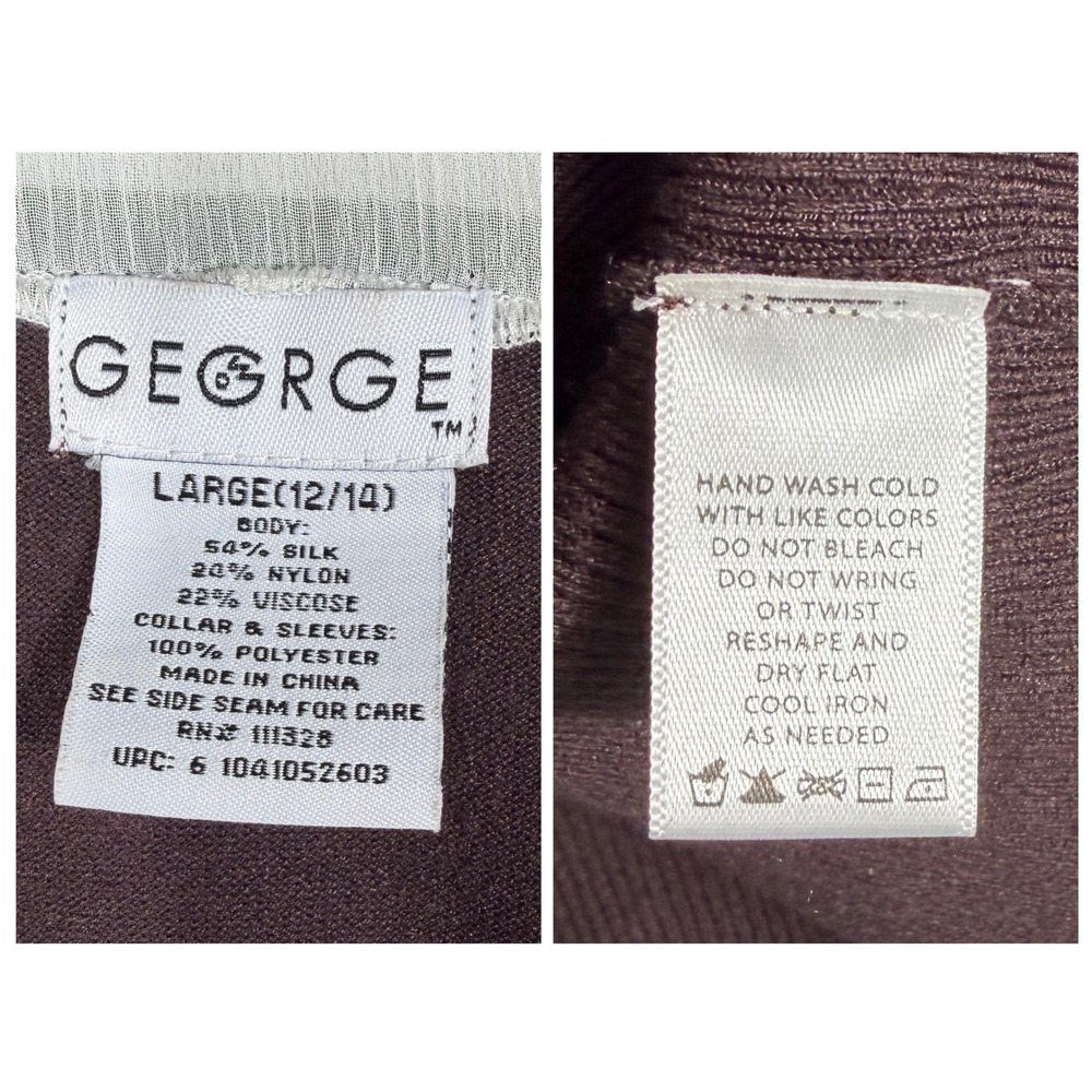 Vtg Y2K George 2-in-1 Sweater Vest Blouse M/L Silk Blend Brown Cream Ruffles EUC - Picture 4 of 7